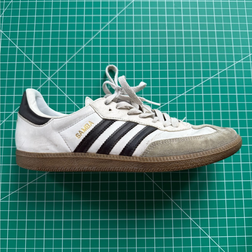 adidas White Black Samba Leather Sneaker with Gum Sole